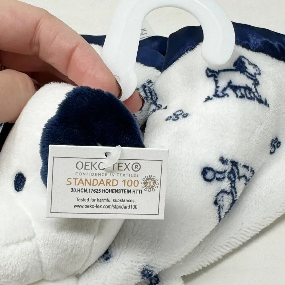 Little Me Puppy Dog Security Blanket Navy Blue White Baby Lovey Rattle Toy Toile